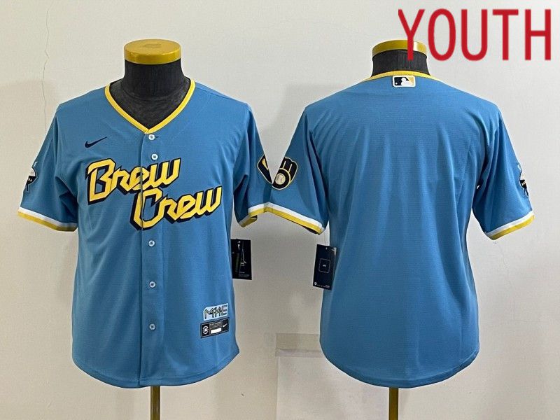 Youth Milwaukee Brewers Blank Blue City Edition Game Nike 2022 MLB Jersey
